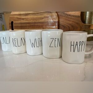 Rae Dunn Mugs. Calm, Relax, Wish, Zen & Happy
